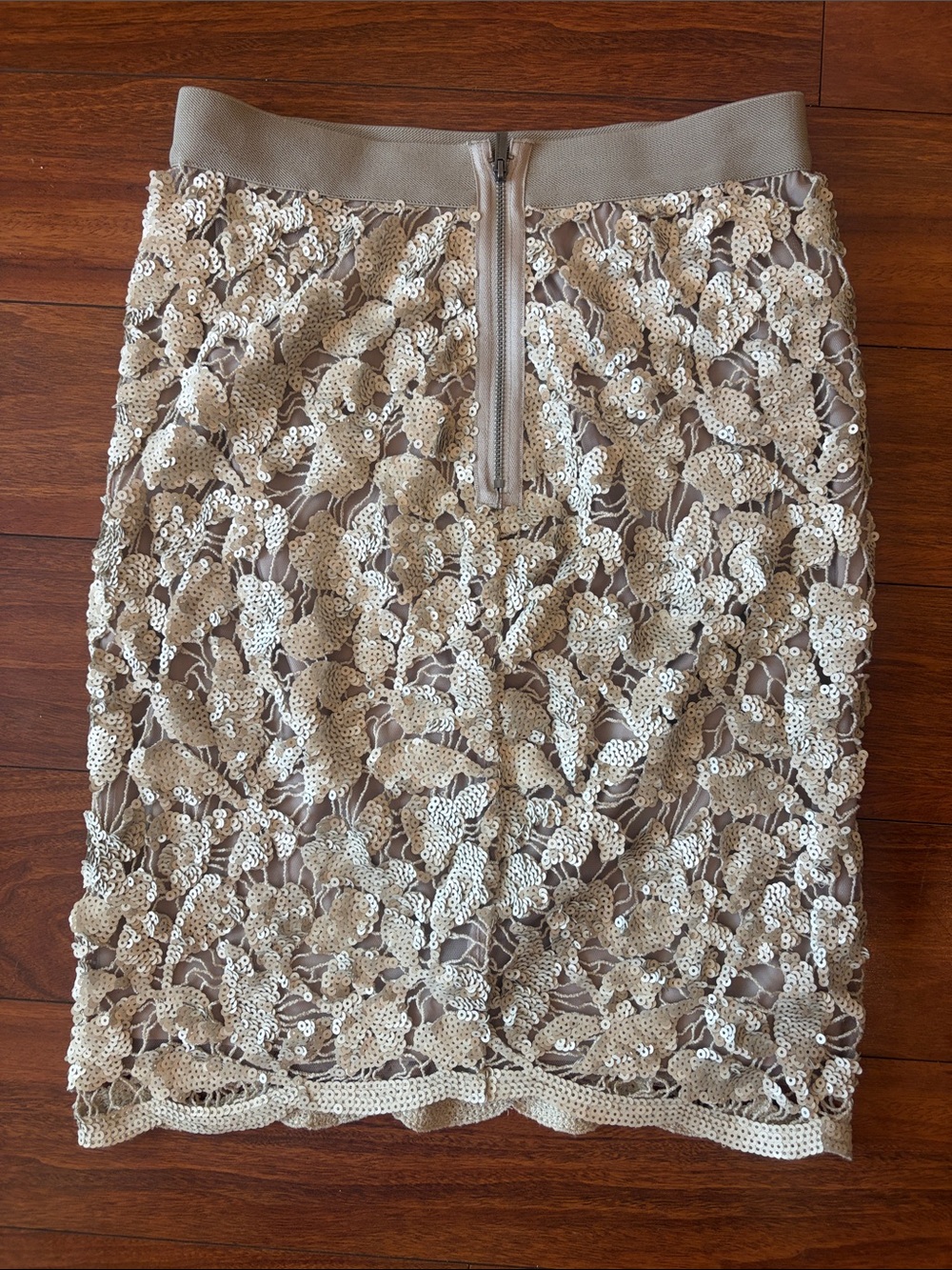 BCBGMaxAzria Beige Floral Sequin Pencil Skirt - Picture 2 of 4